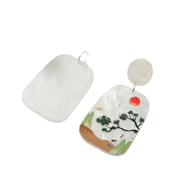 Geometric Nature Scene Acrylic Drop Earrings - Picture 5 of 6